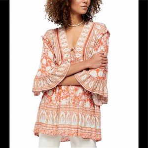 Free People Red Coral combo tunic mini dress Sm